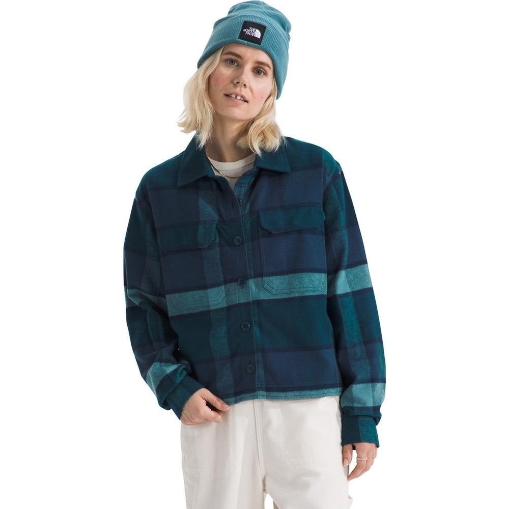The North Face Womens Valley Flannel Shirt Algae Blue Plaid Size Medium NEW